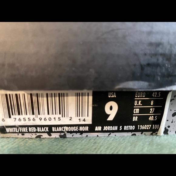 White/Fire Red- Black Air Jordan 5 Retro Size 9m - Picture 4 of 5